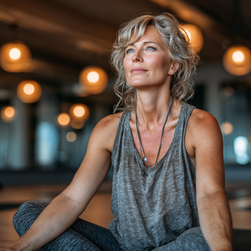 Senior practică yoga în poziția lotus